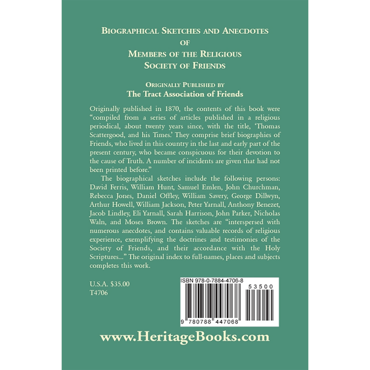 Biographical Sketches and Anecdotes of Members of the Religious Society of Friends back cover