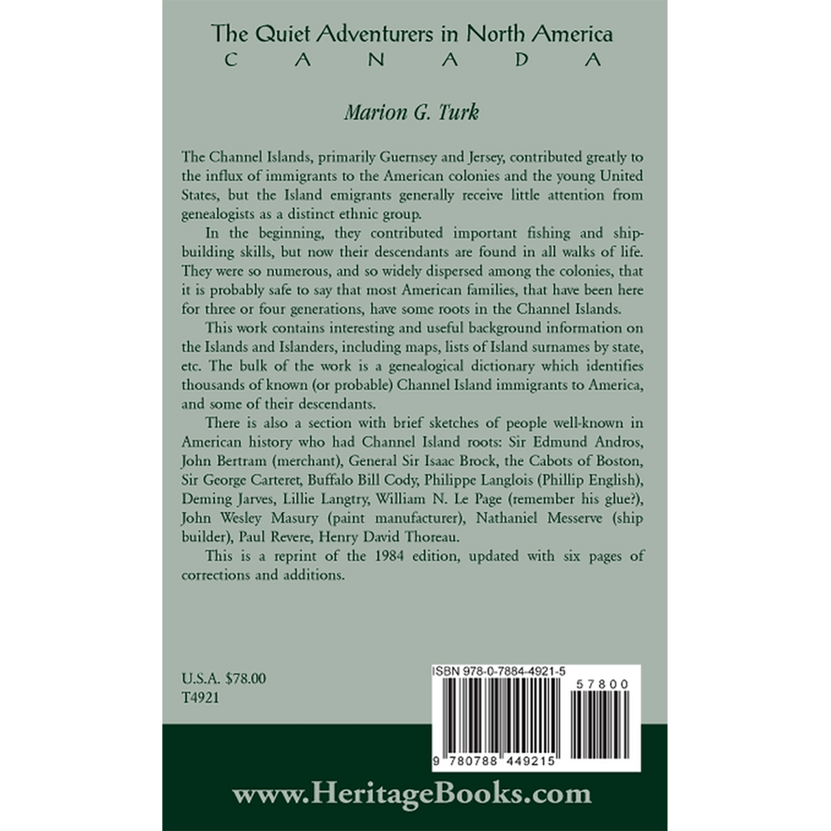 The Quiet Adventurers in North America [Canada] [cloth] back cover