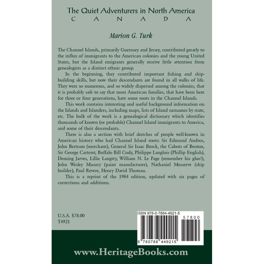 The Quiet Adventurers in North America [Canada] [cloth] back cover