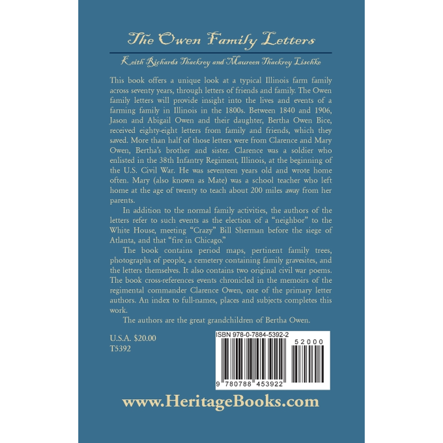 back cover of The Owen Family Letters