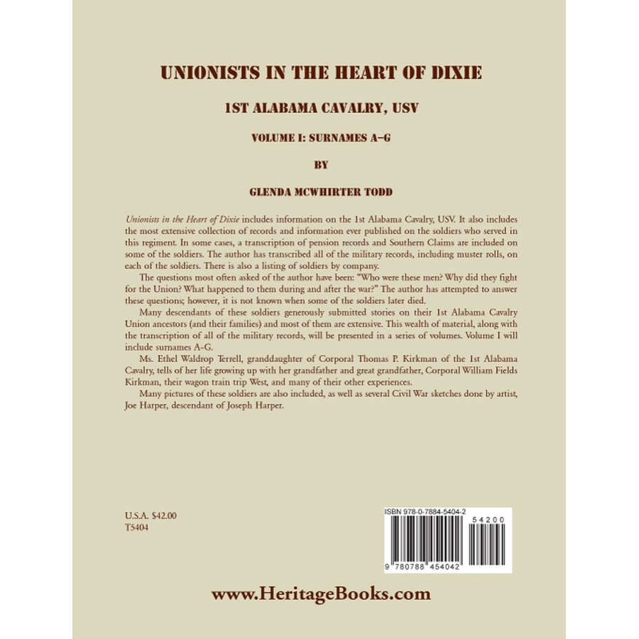 Unionists in the Heart of Dixie: 1st Alabama Cavalry, USV, Volume I back cover
