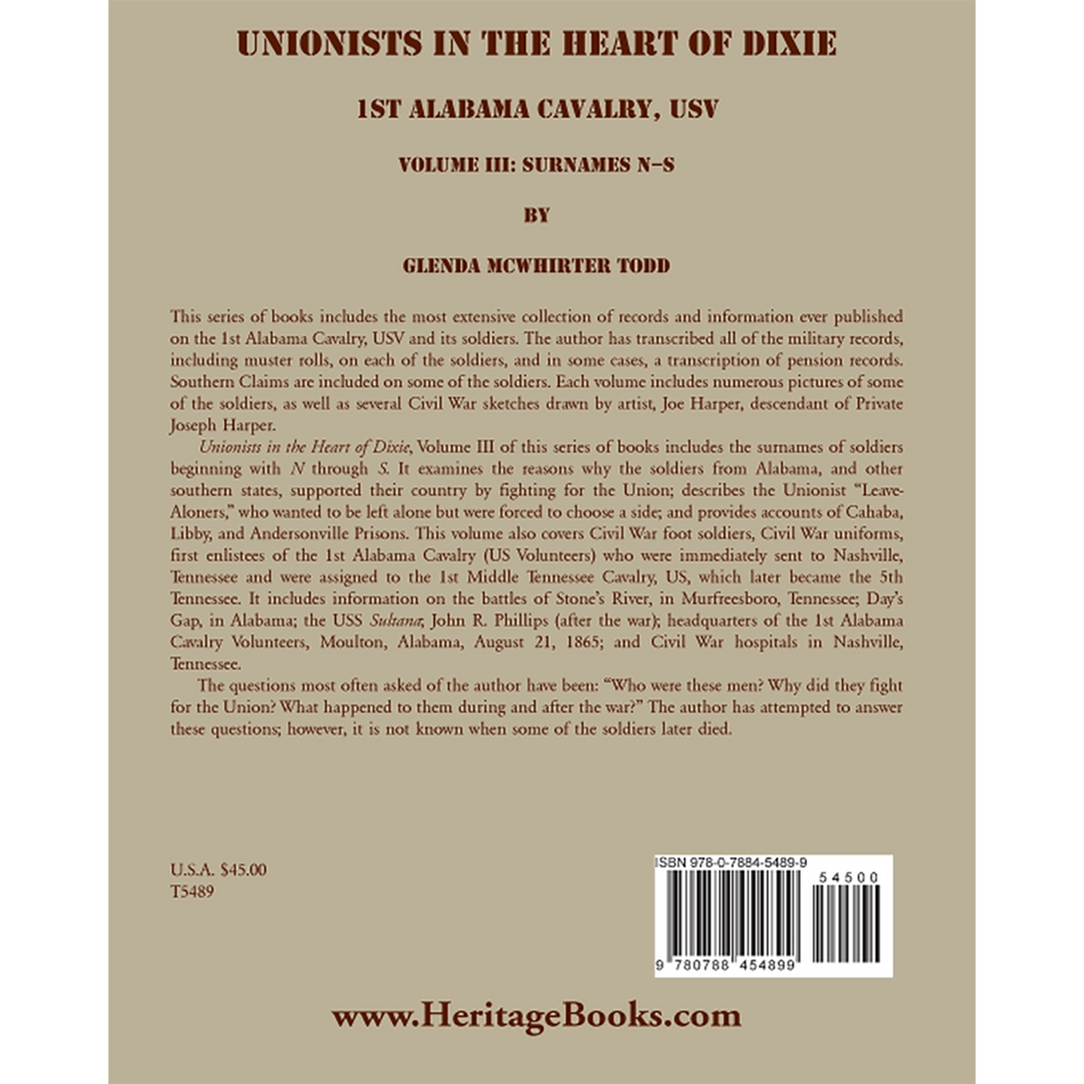 Unionists in the Heart of Dixie: 1st Alabama Cavalry, USV, Volume III back cover