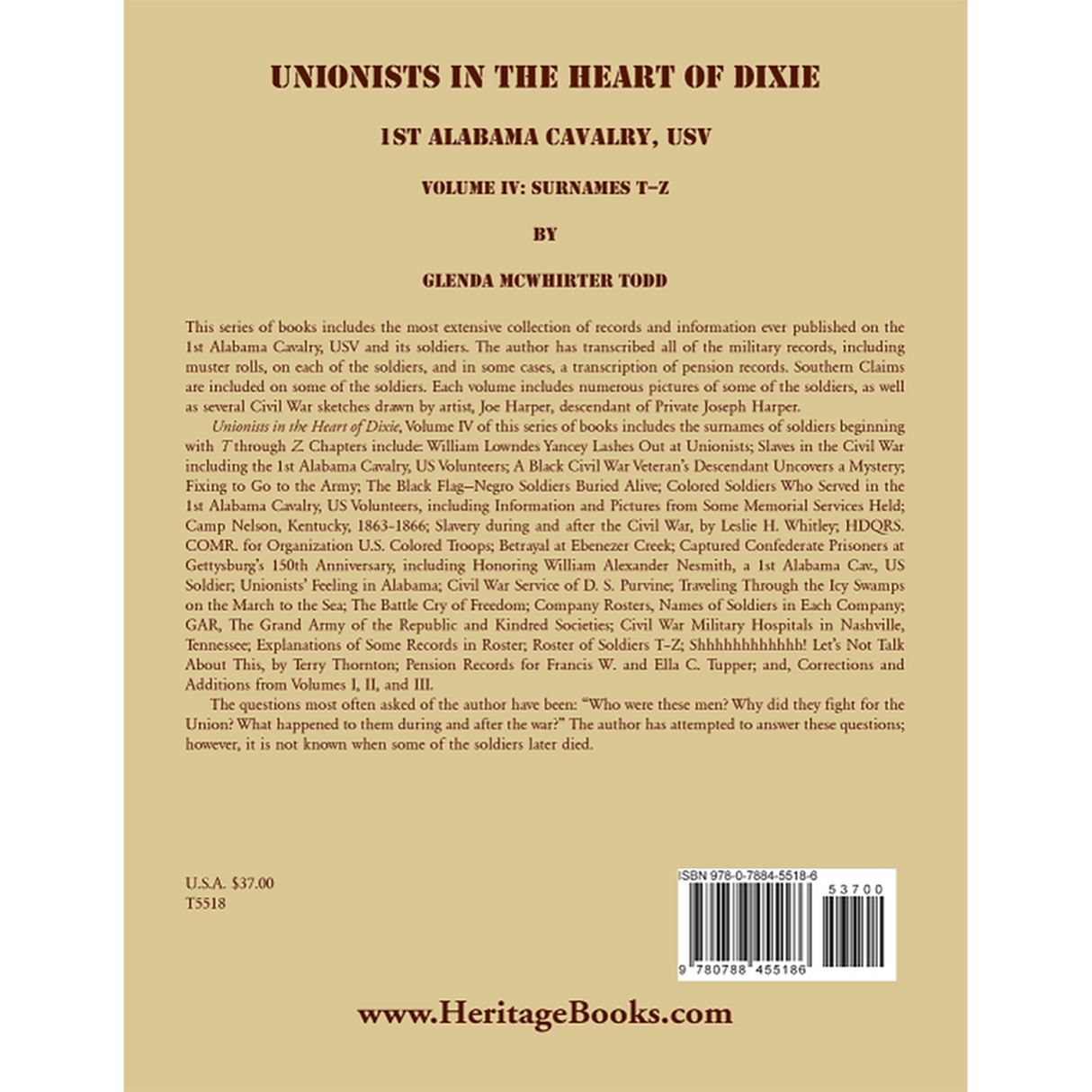 Unionists in the Heart of Dixie: 1st Alabama Cavalry, USV, Volume IV back cover