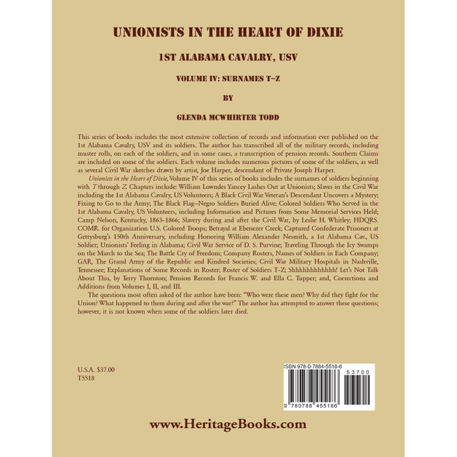 Unionists in the Heart of Dixie: 1st Alabama Cavalry, USV, Volume IV back cover