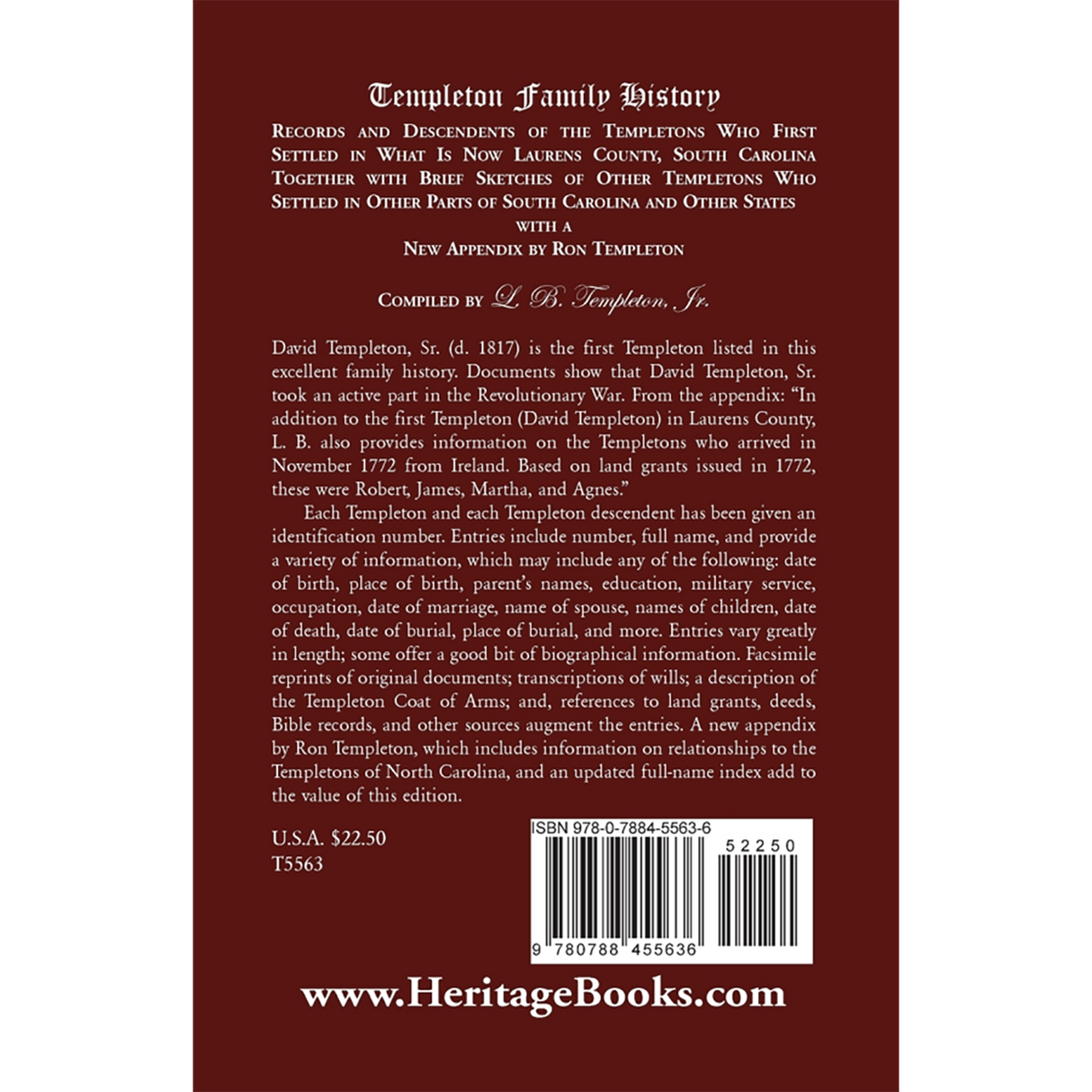Templeton Family History back cover