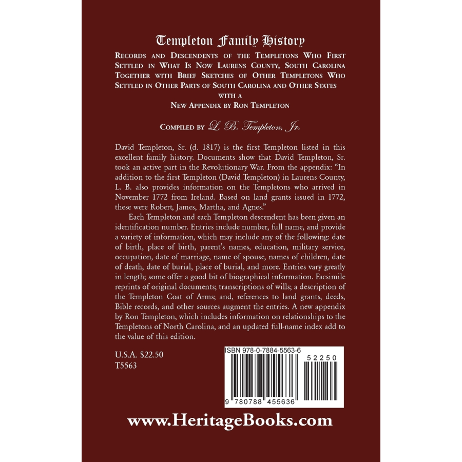 Templeton Family History back cover