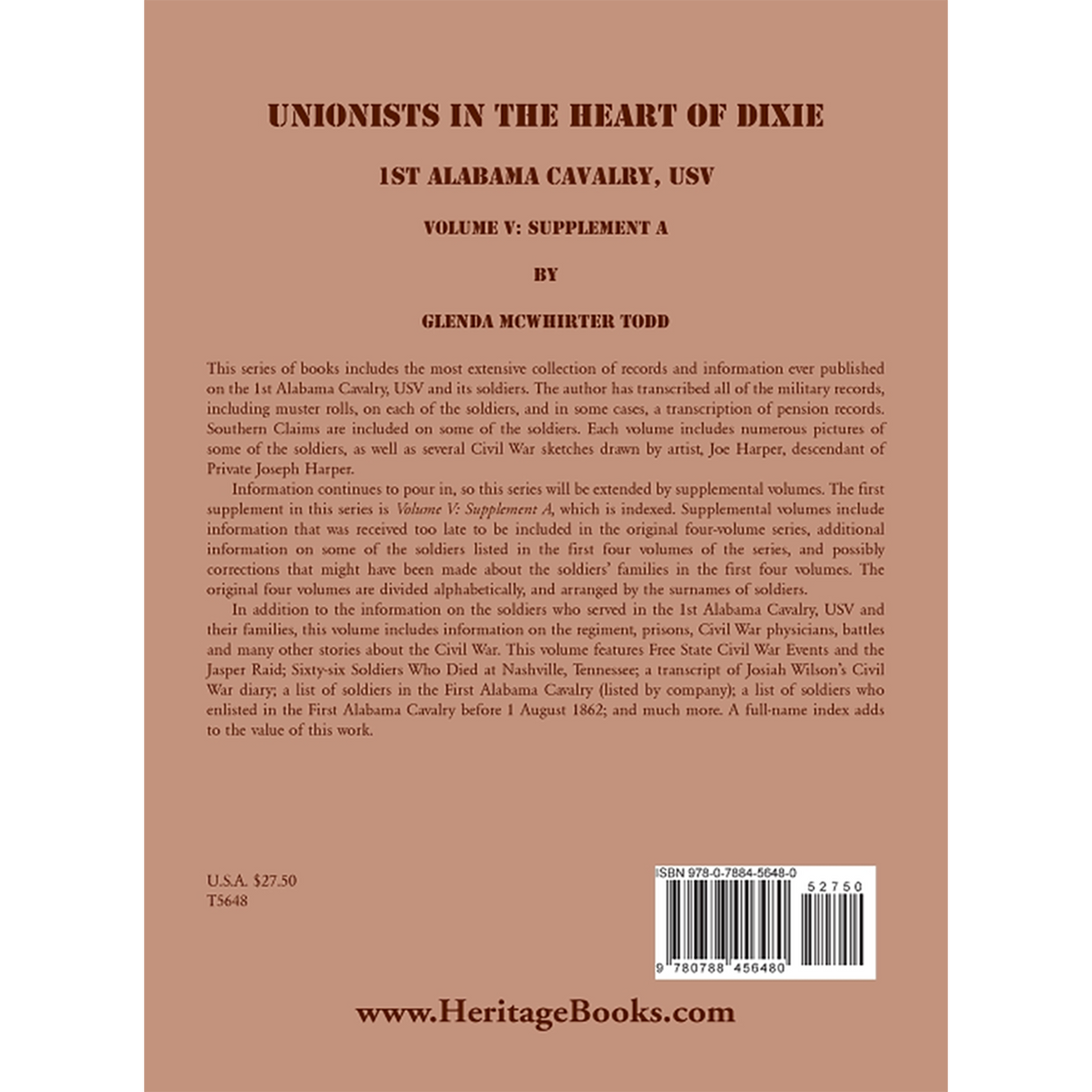 Unionists in the Heart of Dixie: 1st Alabama Cavalry, USV, Volume V, Supplement A back cover