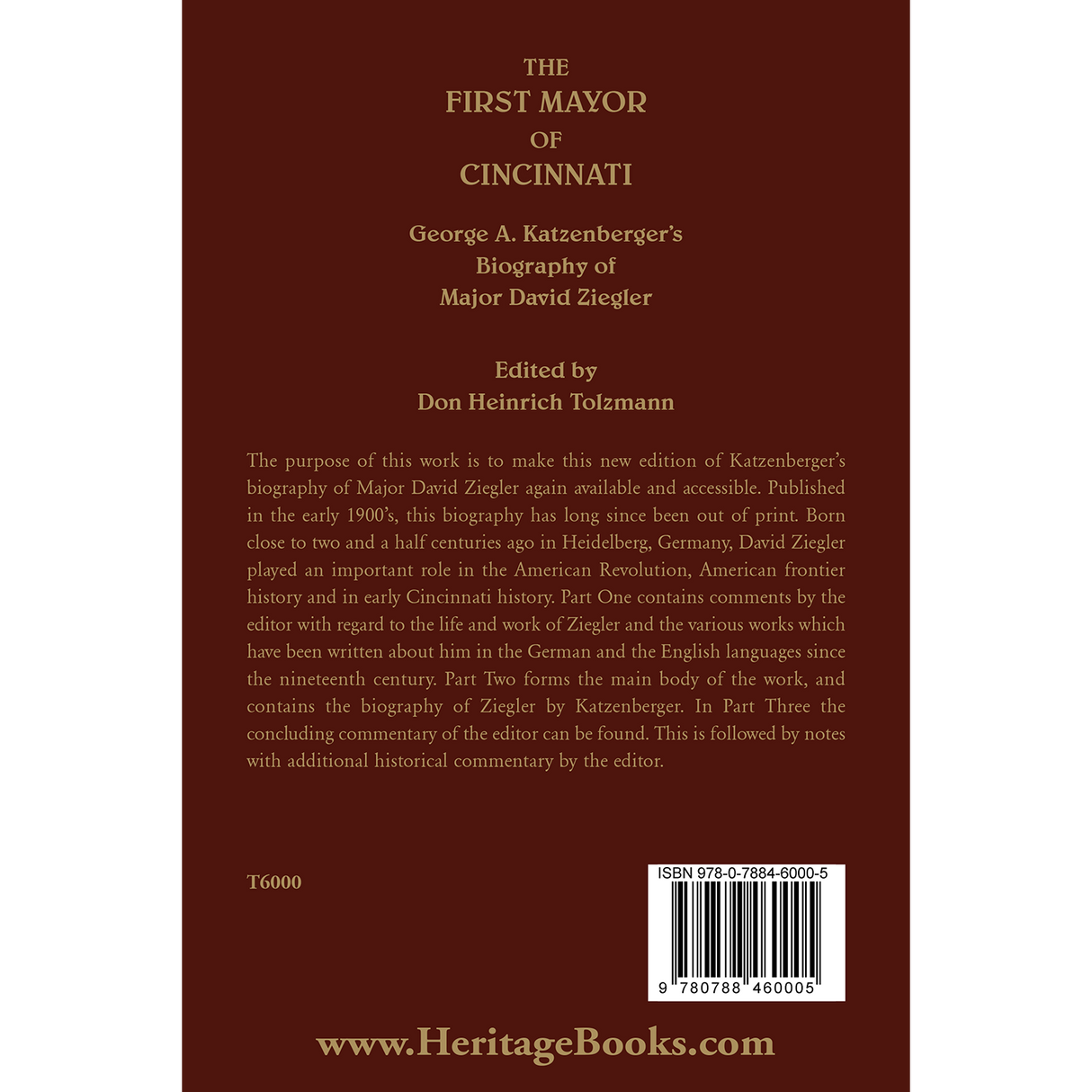 The First Mayor of Cincinnati: George A. Katzenberger's Biography of Major David Ziegler back cover