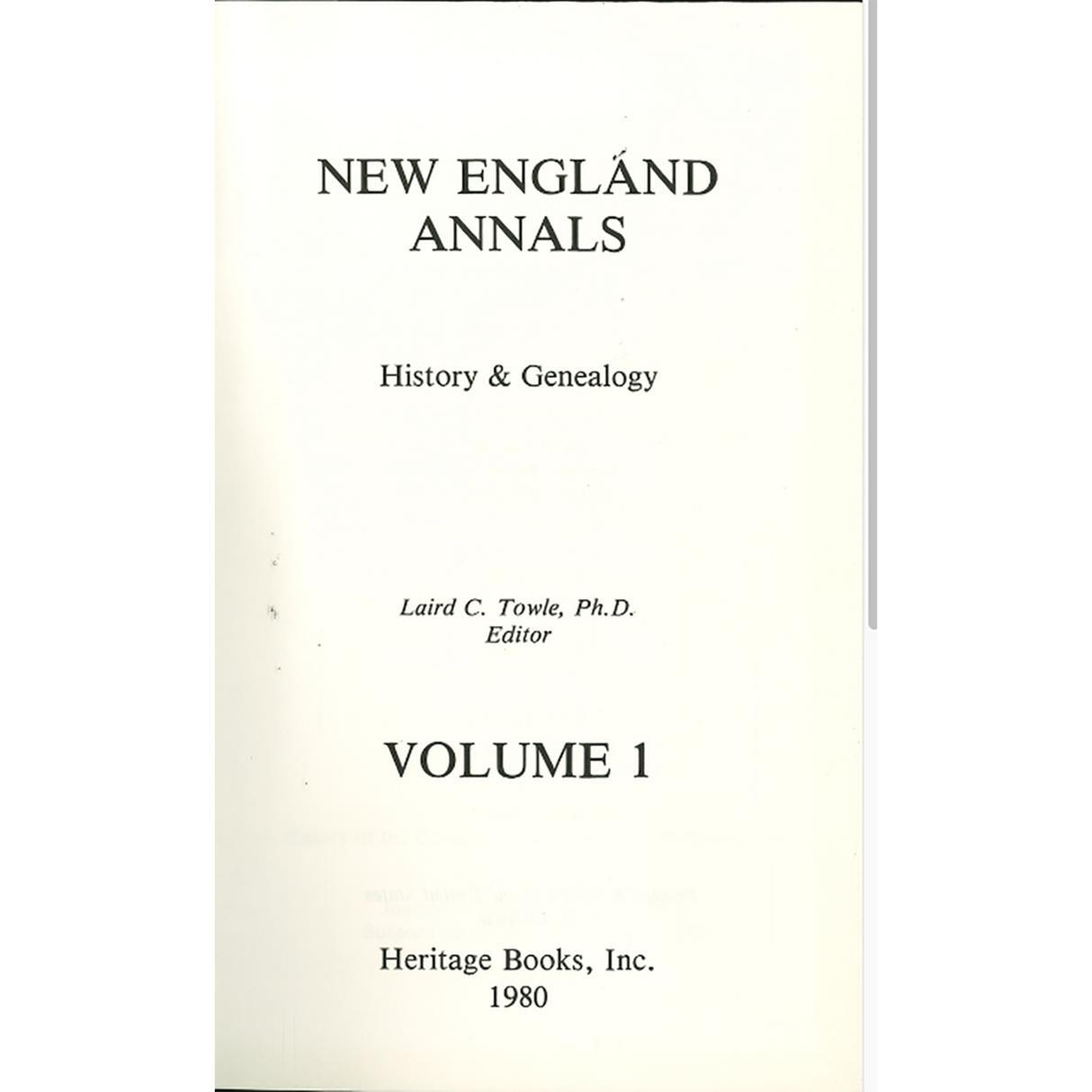 New England Annals, Volume 1: History and Genealogy title page
