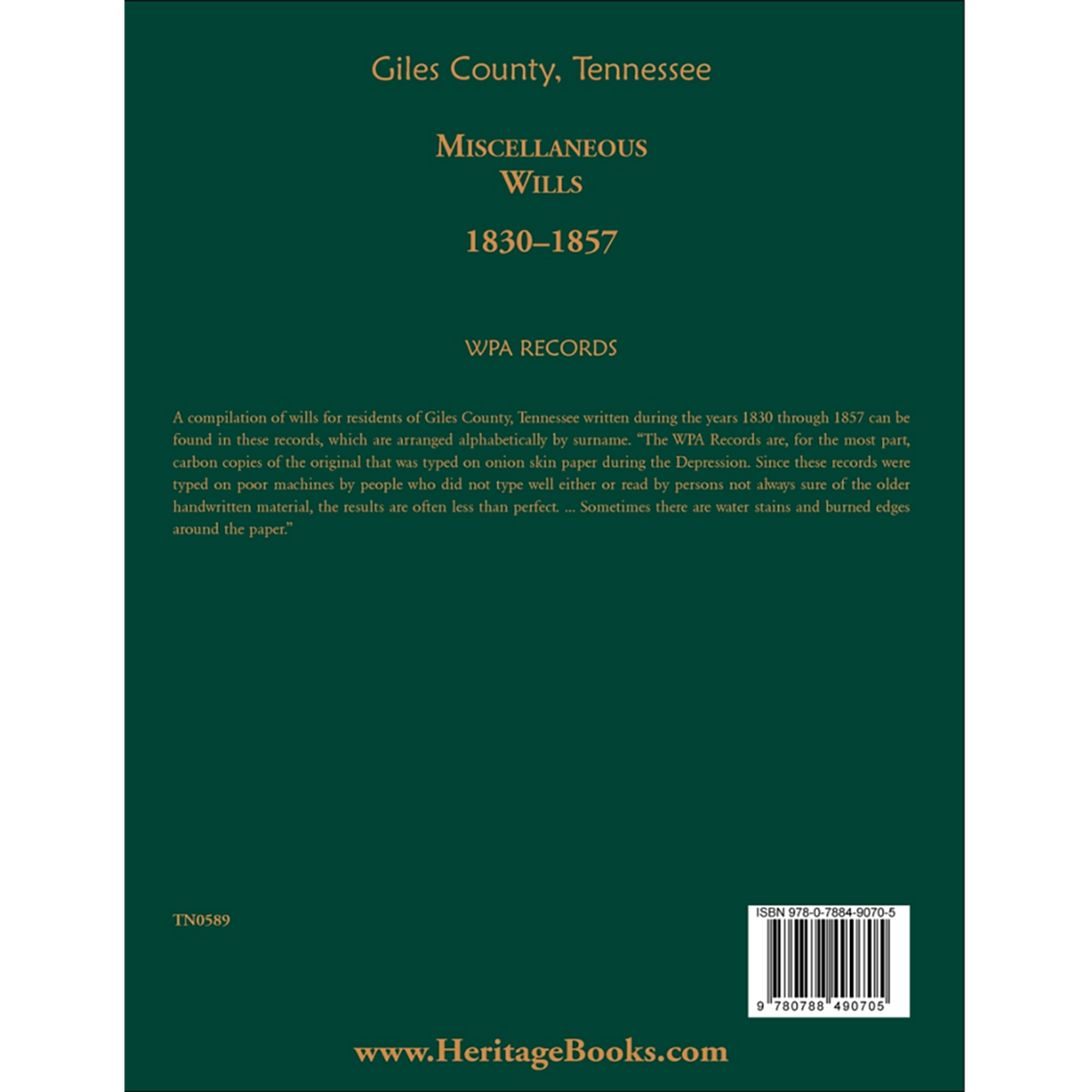 Giles County, Tennessee Miscellaneous Wills, 1830-1857 back cover