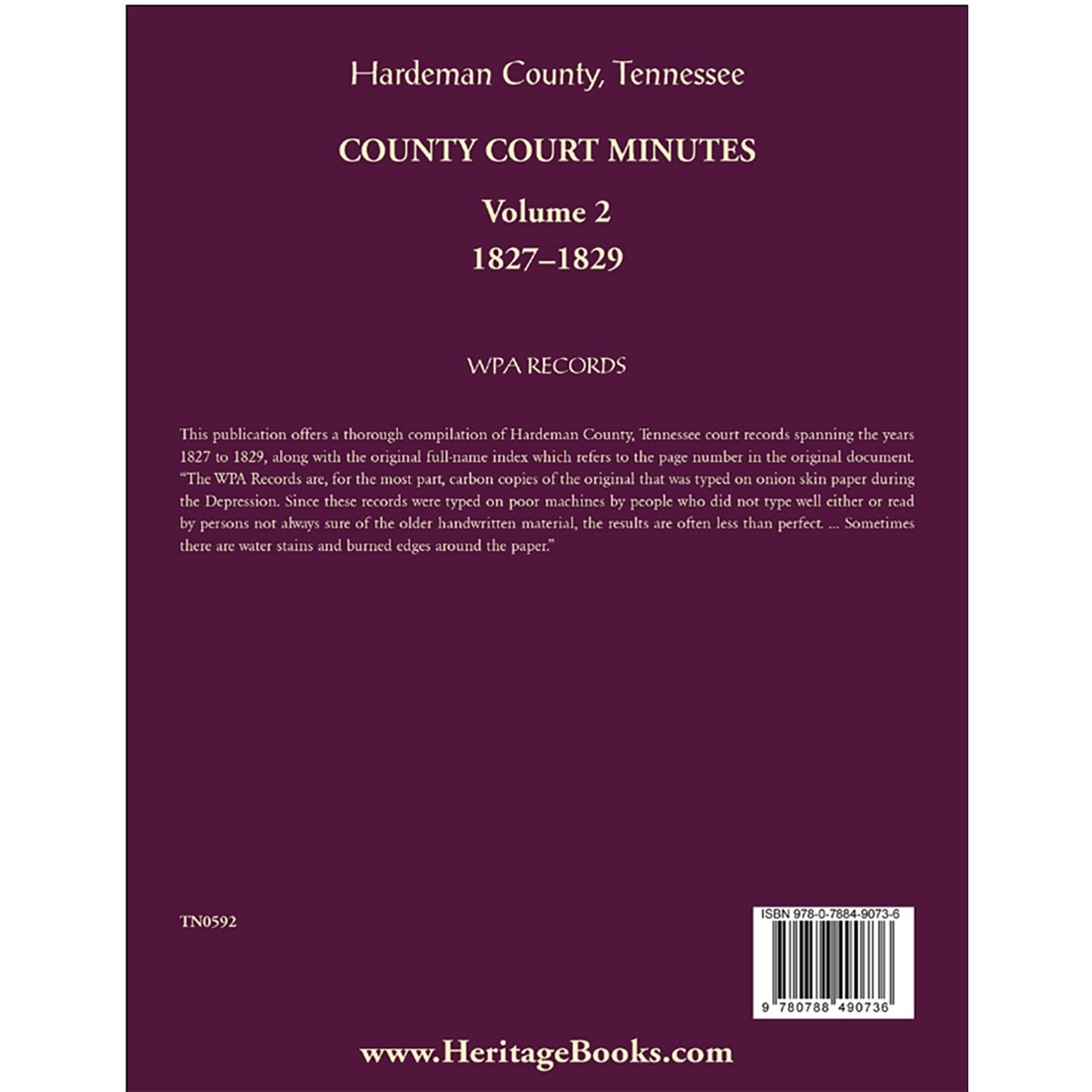 Hardeman County, Tennessee County Court Minutes, Volume 2, 1827-1829 back cover