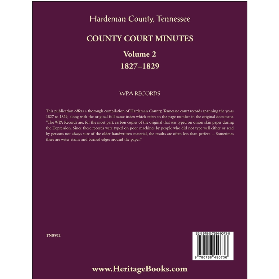 Hardeman County, Tennessee County Court Minutes, Volume 2, 1827-1829 back cover