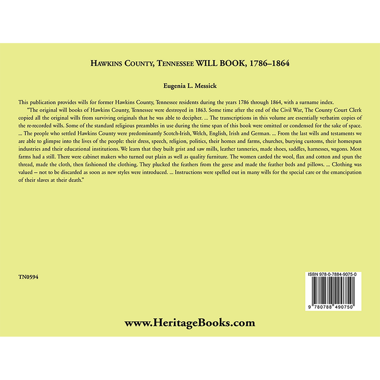 Hawkins County, Tennessee Will Book, 1786-1864