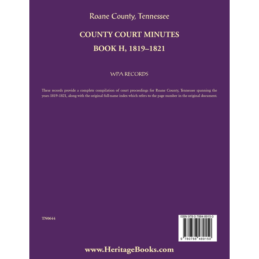 placeholder image for Roane County, Tennessee County Court Minutes, Book H, 1819-1821