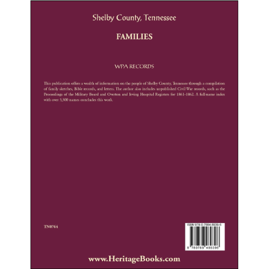 back cover of Shelby County, Tennessee Families