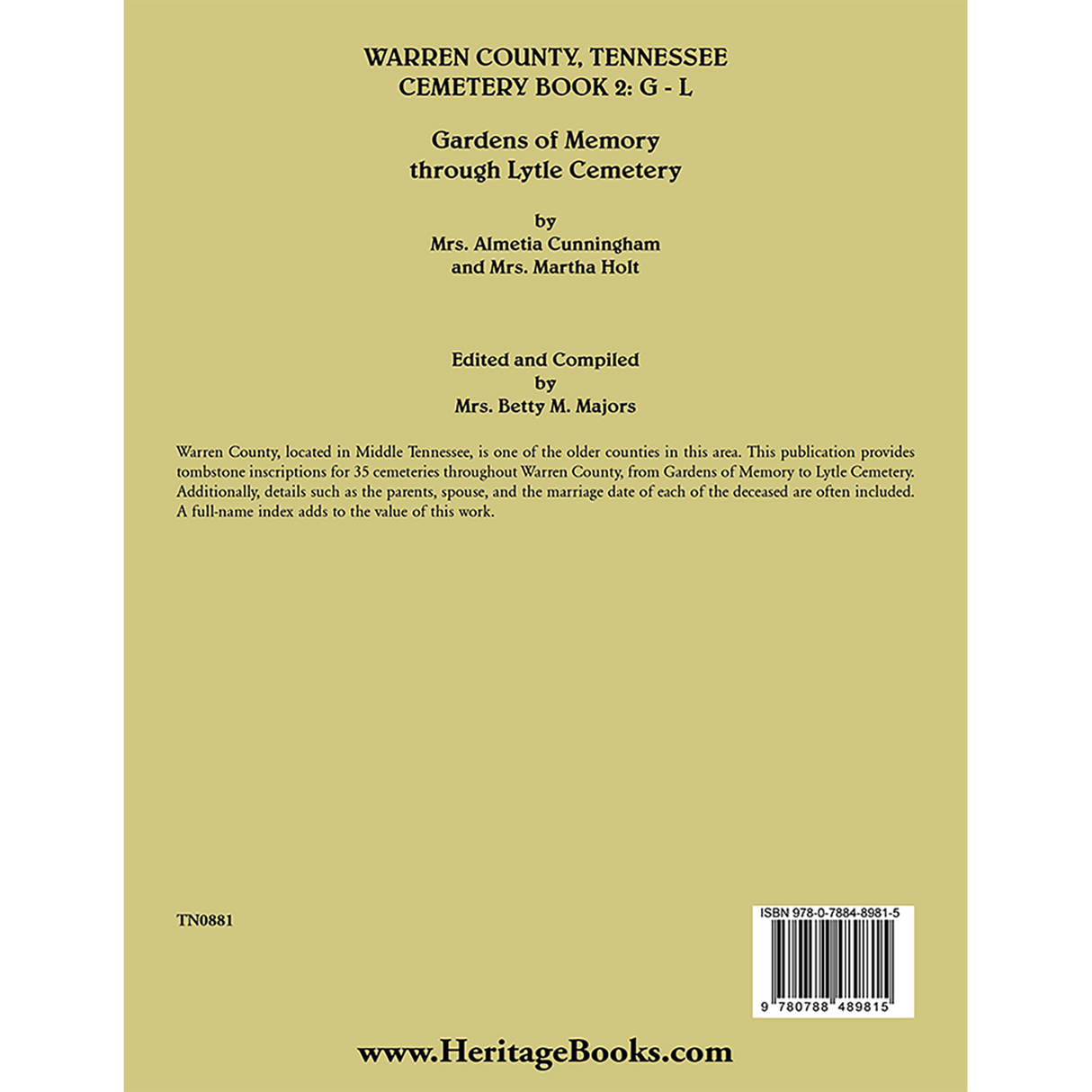 Warren County, Tennessee Cemetery Book 2: Cemeteries G-L, Annotated