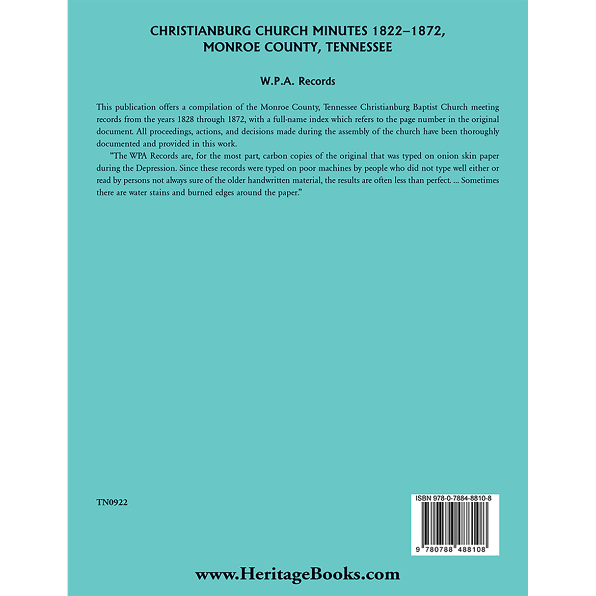 Christianburg Church Minutes, Monroe County, Tennessee, 1828-1872