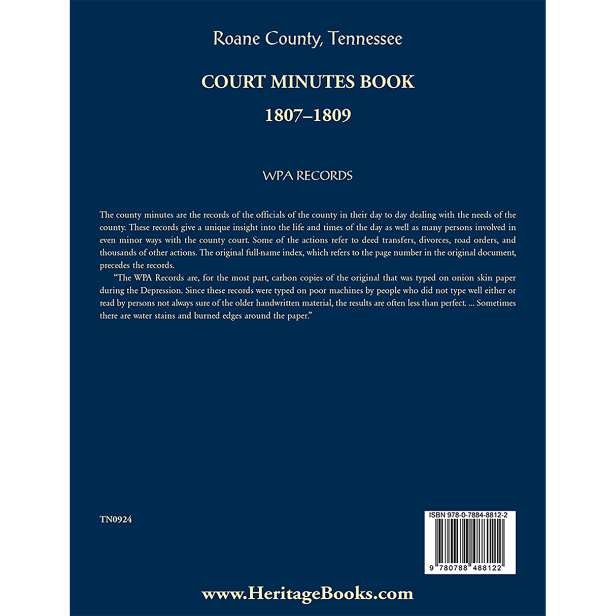 Roane County, Tennessee Court Minutes Book, 1807-1809