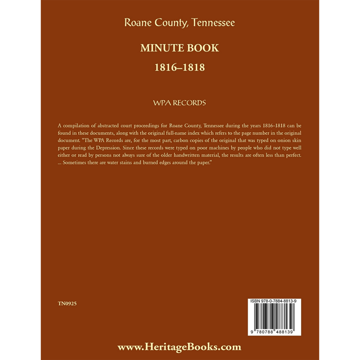 Roane County, Tennessee Court Minute Book, 1816-1818 back cover