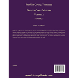 Franklin County, Tennessee County Court Minutes, Volume 2, 1832-1837 back cover