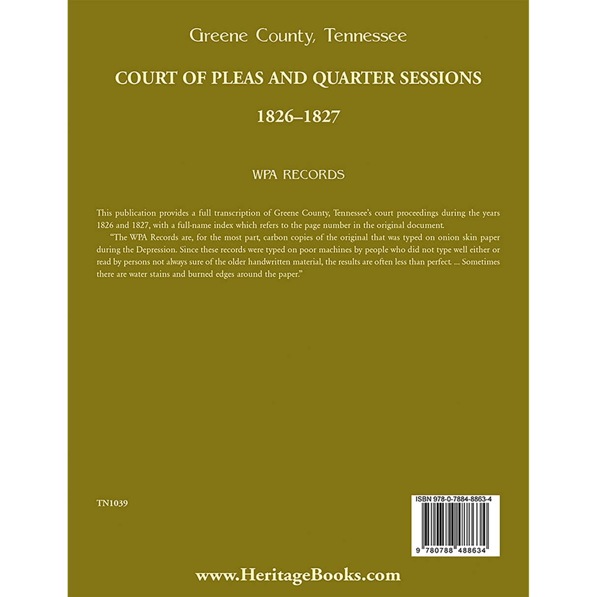 Greene County, Tennessee Court of Pleas, 1826-1827 back cover