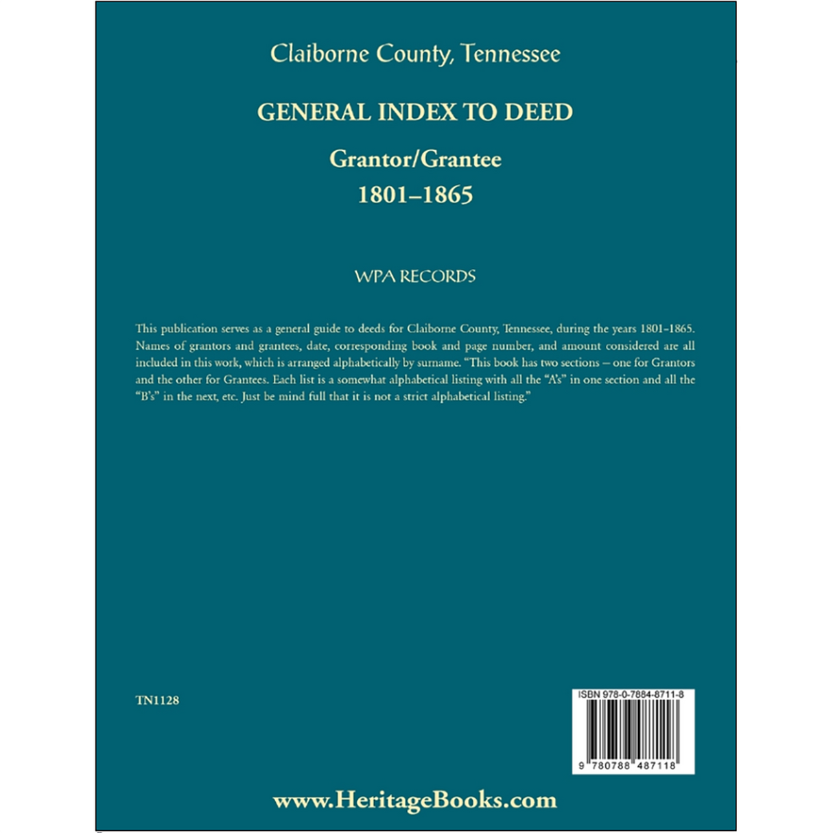 Claiborne County, Tennessee General Index to Deed, Grantor/Grantee, 1801-1865 back cover