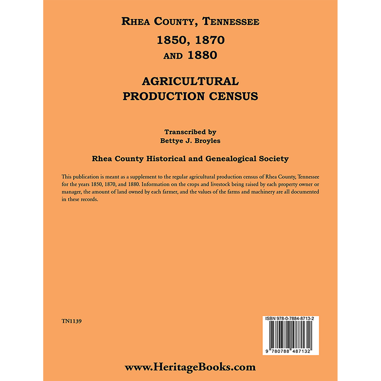Rhea County, Tennessee 1850, 1870 and 1880 Agricultural Production Census back cover