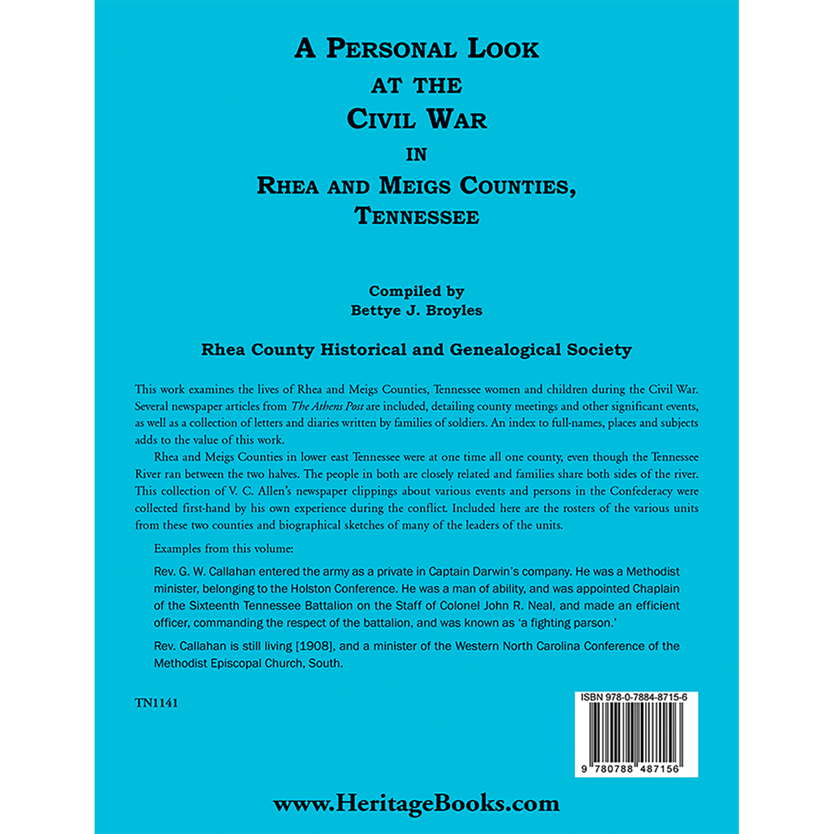 A Personal Look at the Civil War in Rhea and Meigs Counties, Tennessee back cover