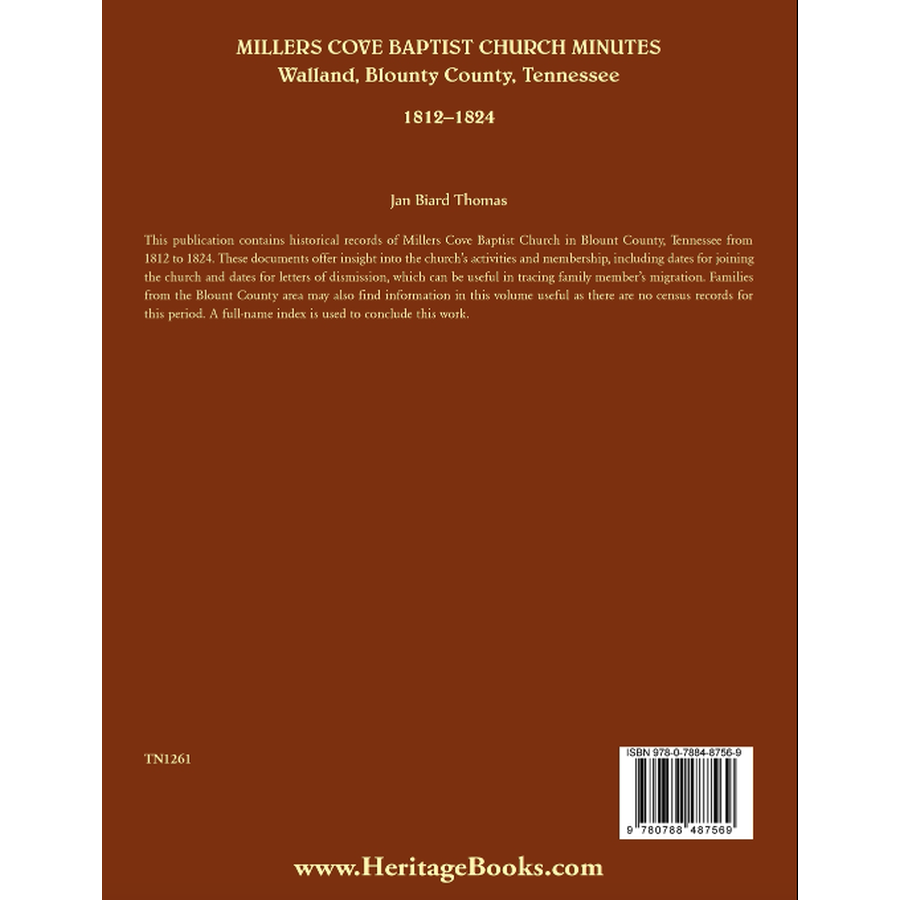 Miller's Cove Baptist Church Minutes, Walland, Blount County, Tennessee, 1812-1824 back cover