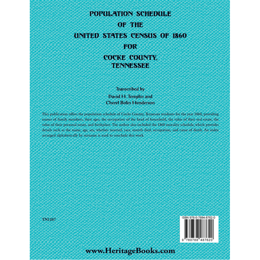 Population Schedule of the United States Census of 1860 for Cocke County, Tennessee
