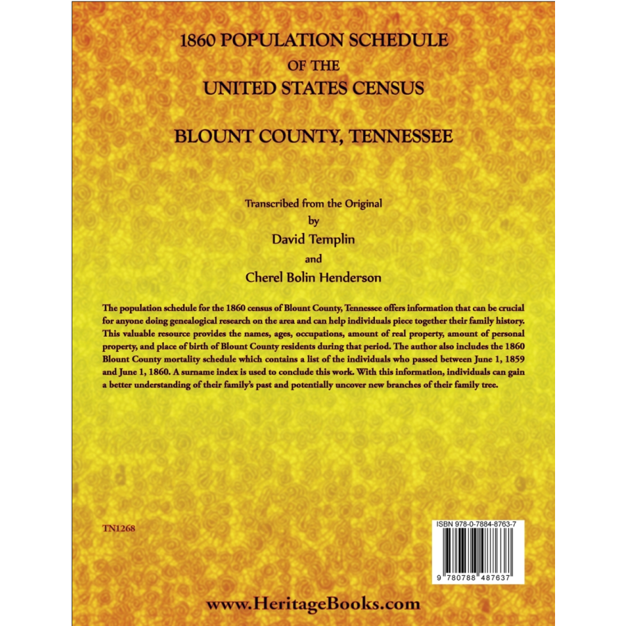 1860 Population Schedule of the United States Census, Blount County, Tennessee back cover