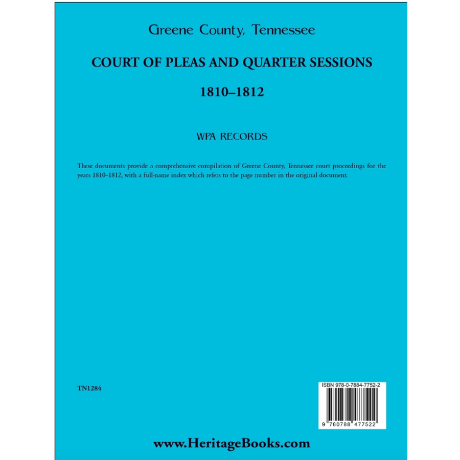 back cover of Greene County, Tennessee Court of Pleas and Quarter Sessions, 1810-1812