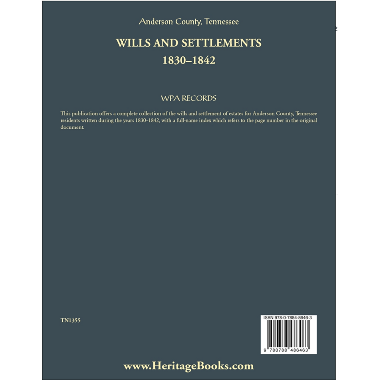 Anderson County, Tennessee Wills and Settlements, 1830-1842 back cover