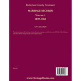 Robertson County, Tennessee Marriage Records, Volume 1, 1839-1861 back cover