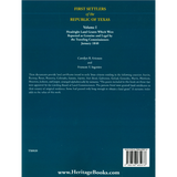 First Settlers of the Republic of Texas, Volume 1 back cover