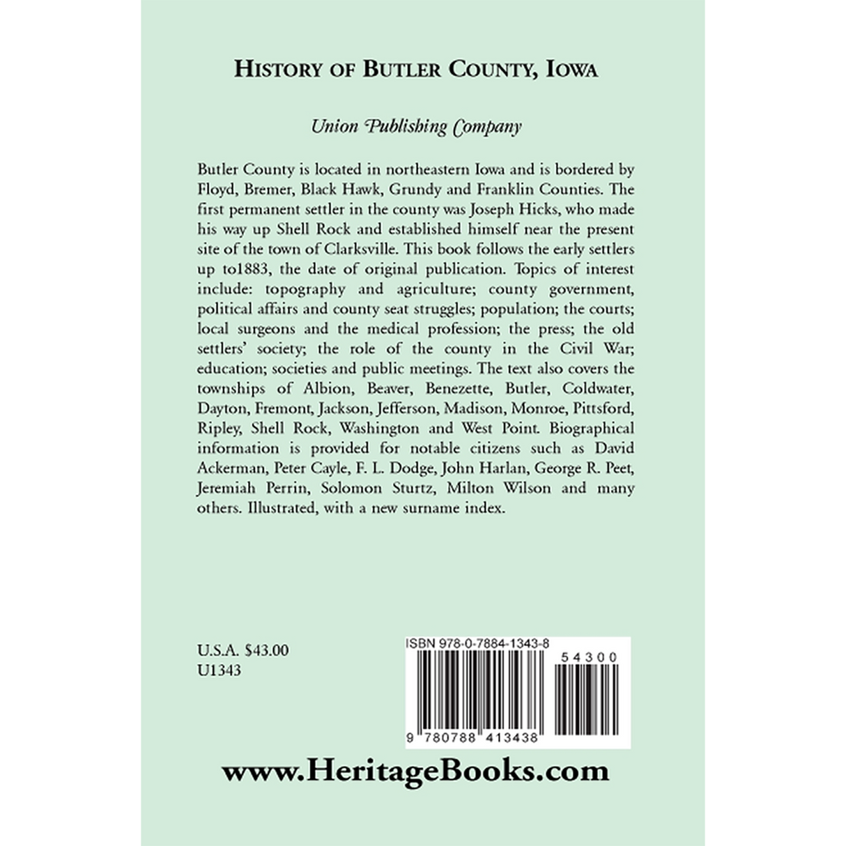 History of Butler County, Iowa back cover