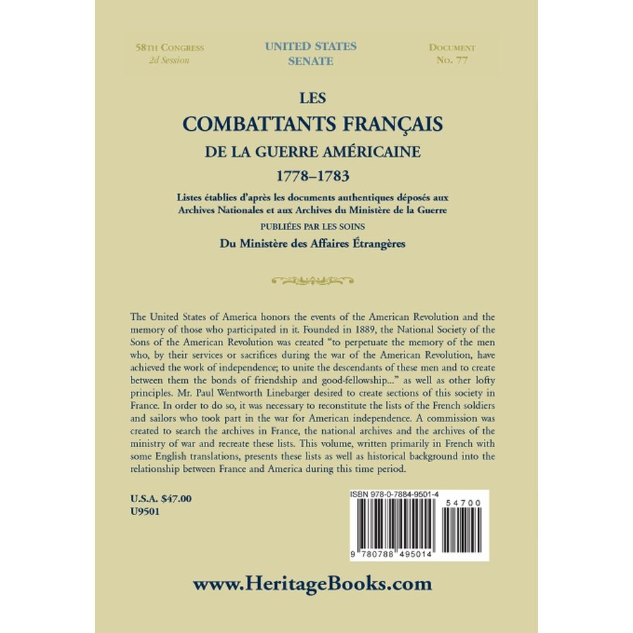 Les Combattants Francais De La Guerre Americaine, 1778-1783 back cover
