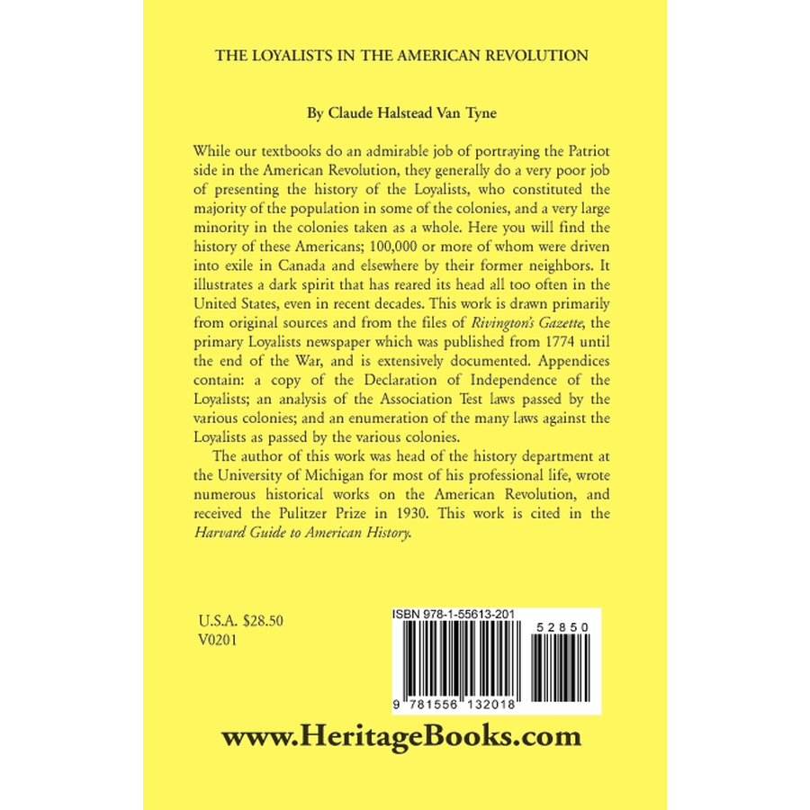 back cover of The Loyalists in the American Revolution