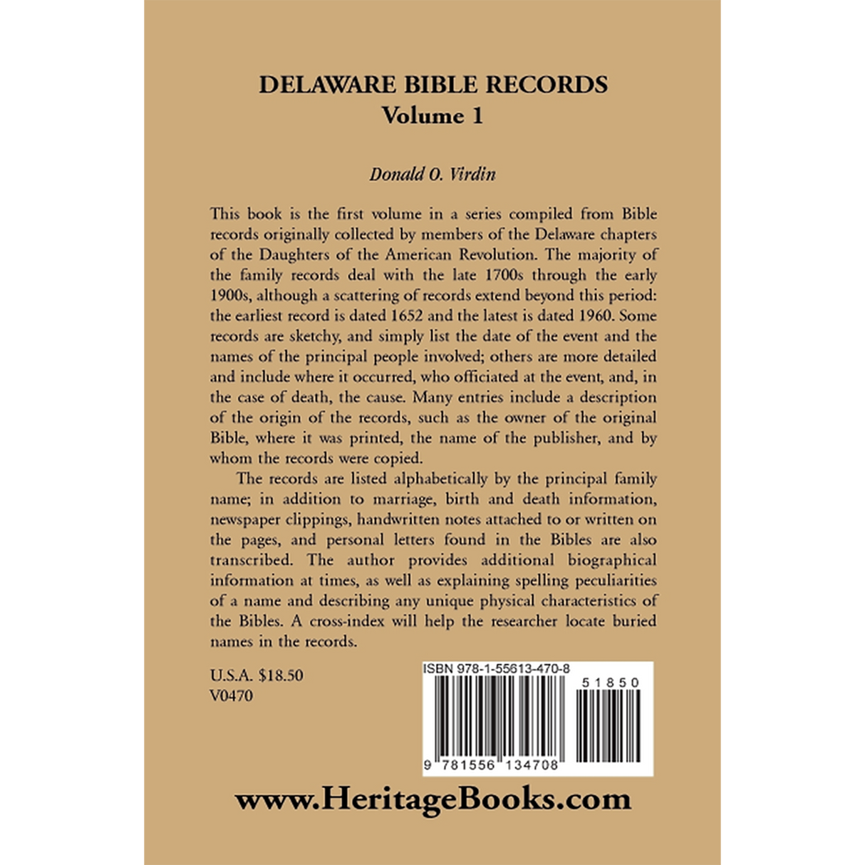 Delaware Bible Records, Volume 1 back cover