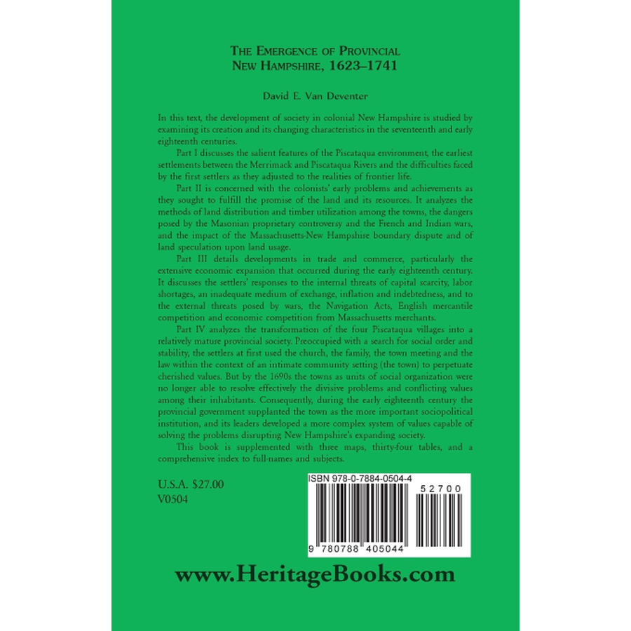 The Emergence of Provincial New Hampshire, 1623-1741 back cover