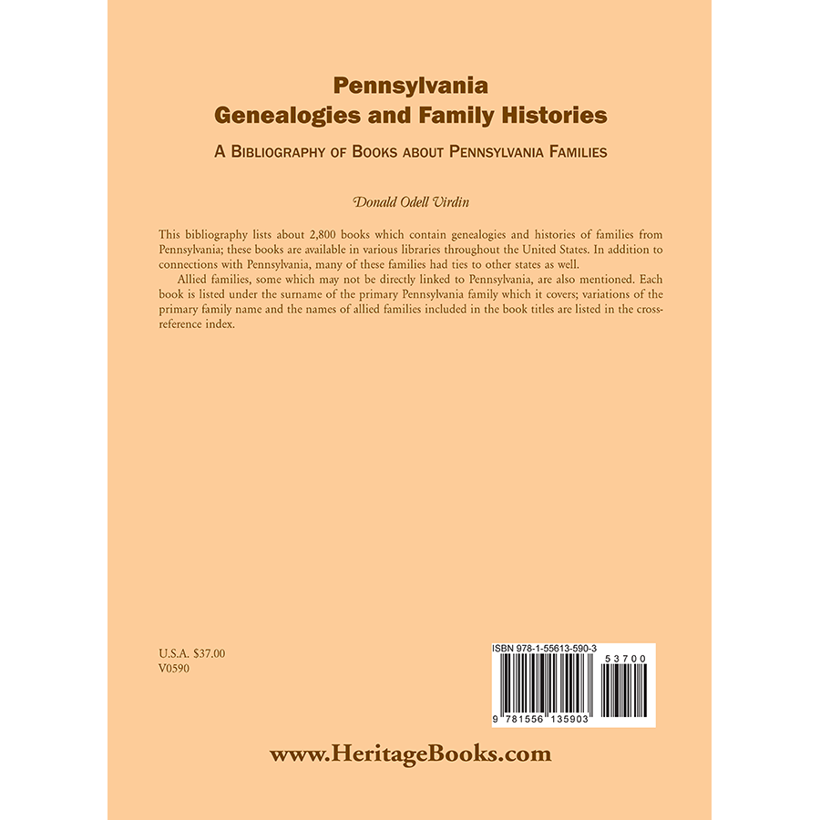 Pennsylvania Genealogies and Family Histories: A Bibliography of Books about Pennsylvania Families back cover