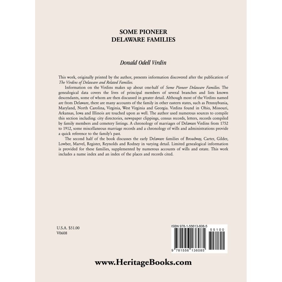 Some Pioneer Delaware Families back cover