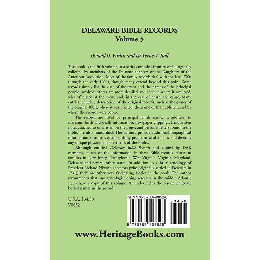 Delaware Bible Records, Volume 5 back cover