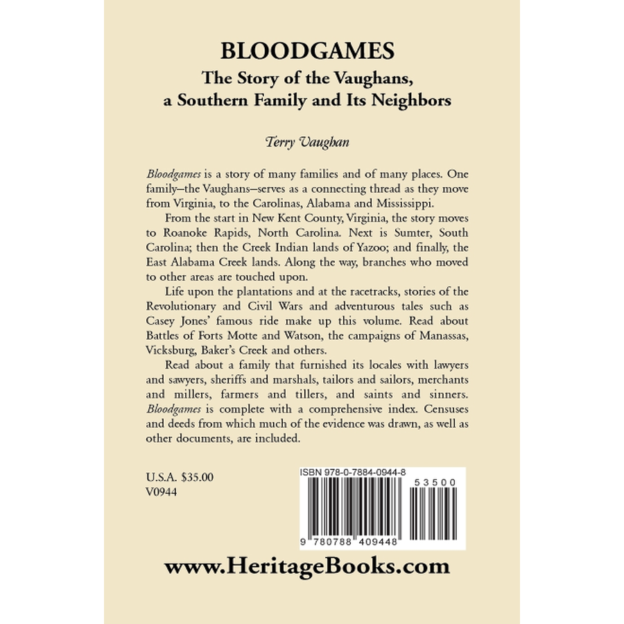 back cover of Bloodgames: The Story of the Vaughans, a Southern Family and Its Neighbors