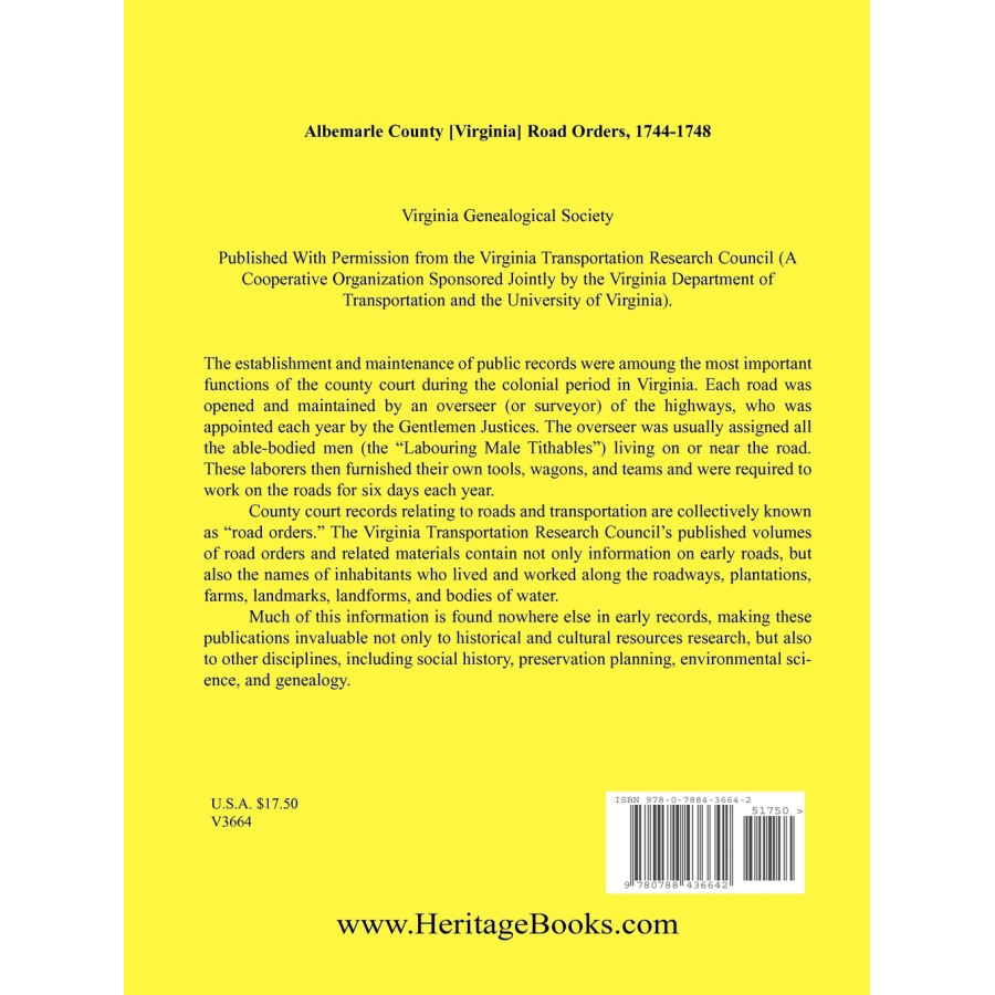 Albemarle County [Virginia] Road Orders, 1744-1748 back cover