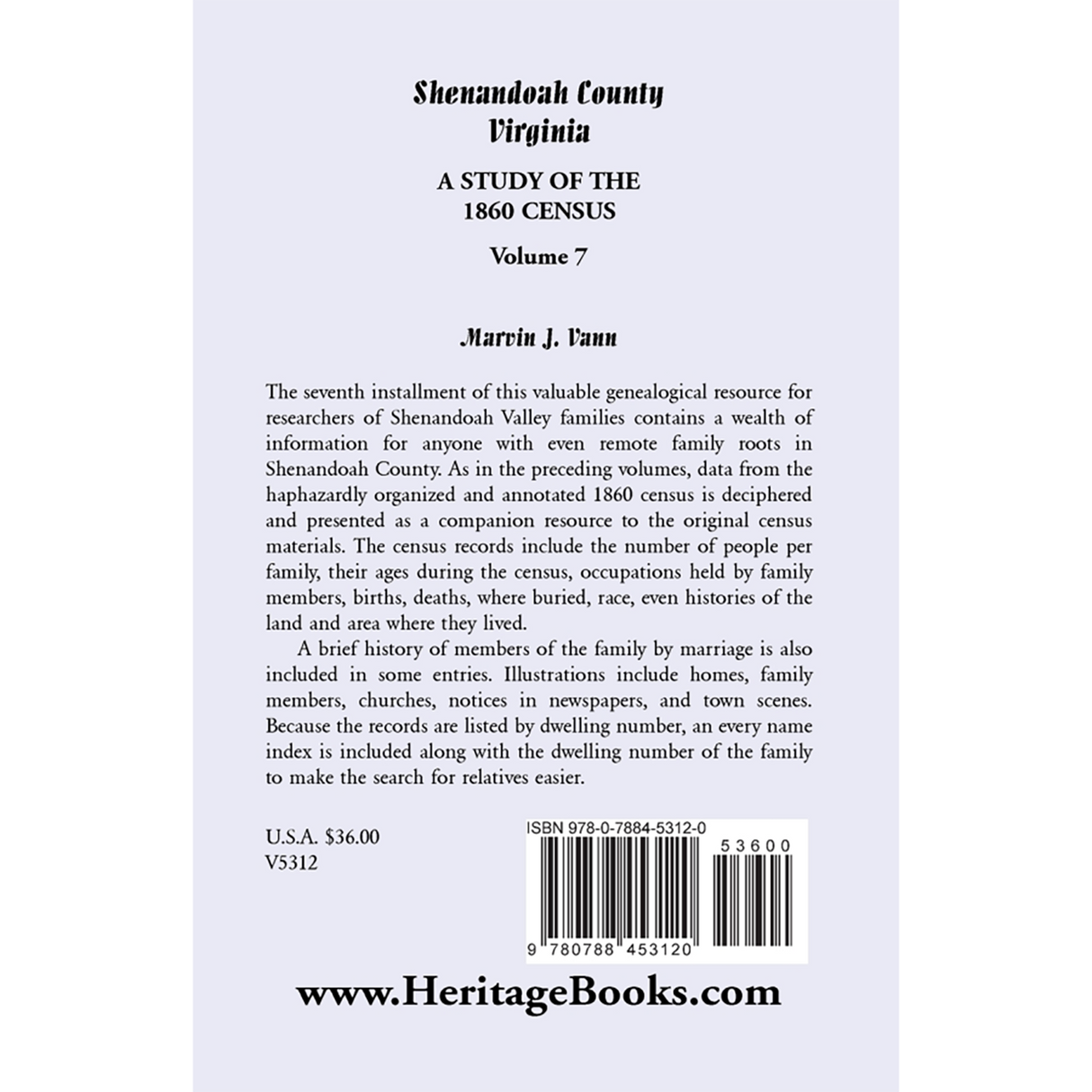 Shenandoah County, Virginia: A Study of the 1860 Census, Volume 7 back cover