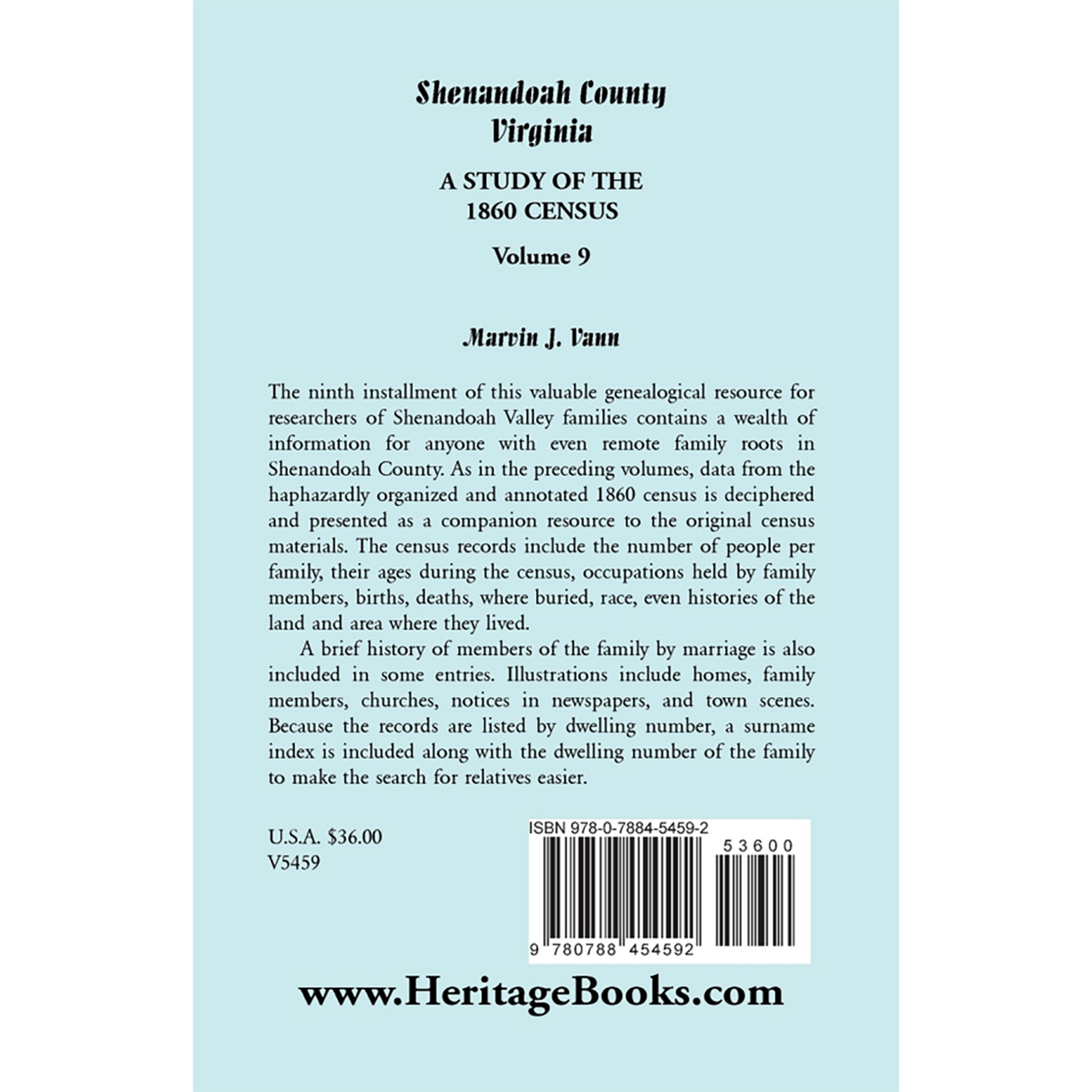 Shenandoah County, Virginia: A Study of the 1860 Census, Volume 9 back cover