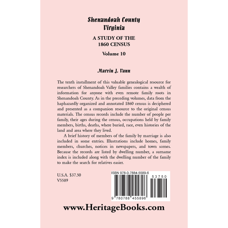 Shenandoah County, Virginia: A Study of the 1860 Census, Volume 10 back cover