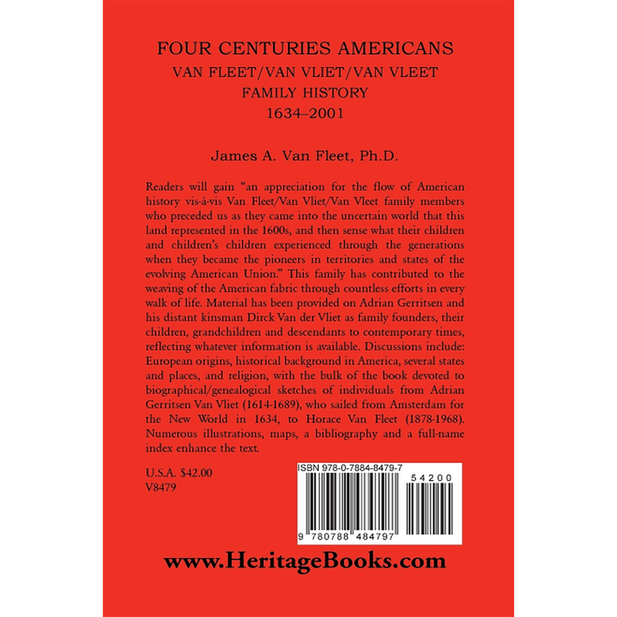 Four Centuries Americans: Van Fleet/Van Vliet/Van Vleet Family History, 1634-2001 [paper] back cover