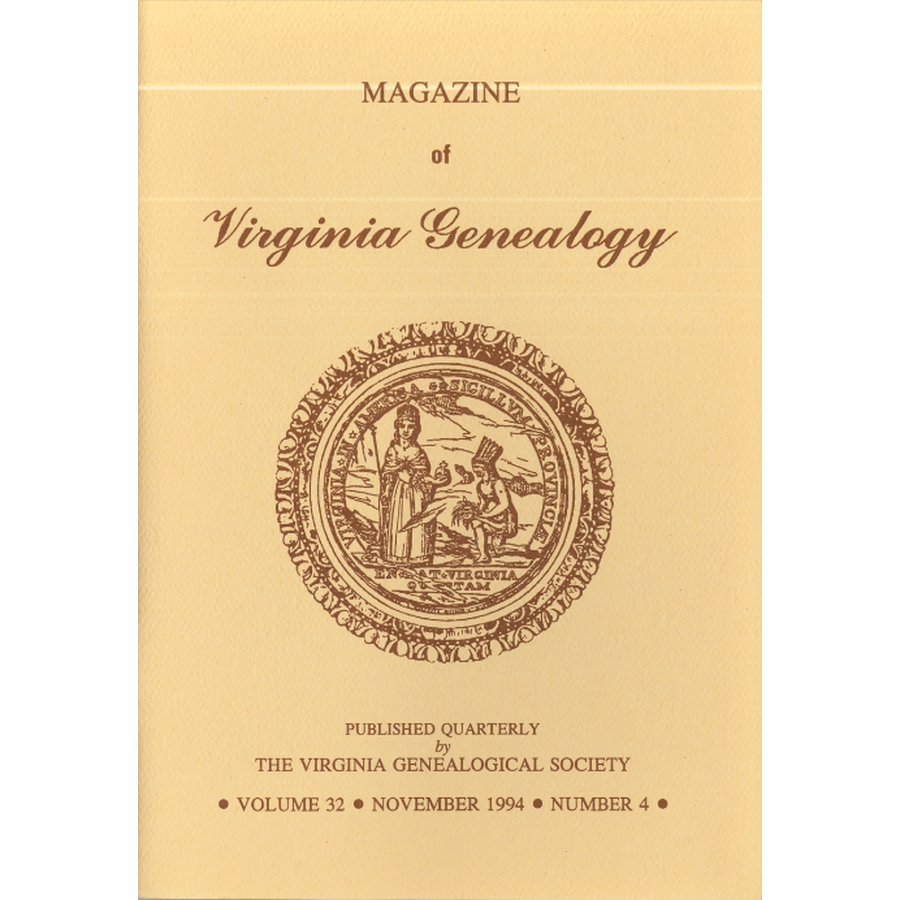 Magazine of Virginia Genealogy, Volume 32, Number 4, 1994